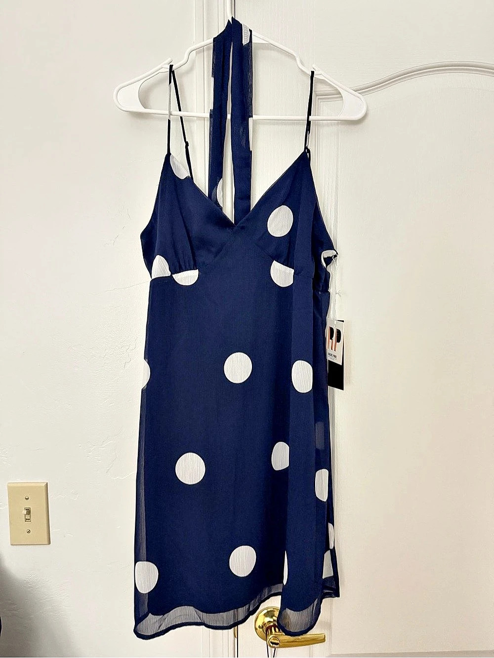 Rachel Paige Polka Dot Mini Dress in Blue & White Size Large NWT